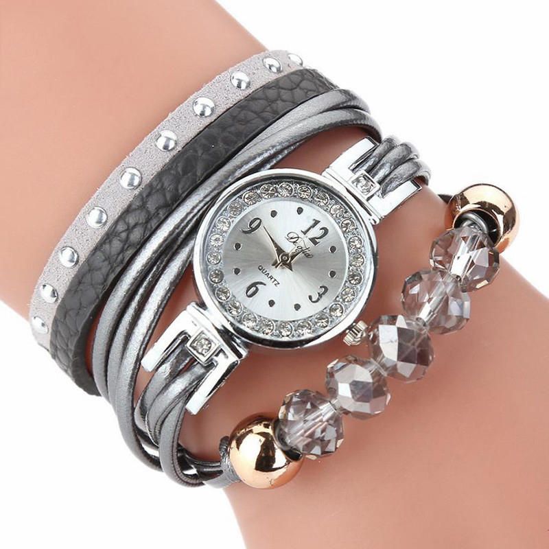 D214 Crystal Casual Style Mujer Pulsera Reloj Regalo Correa De Cuero Reloj De Cuarzo