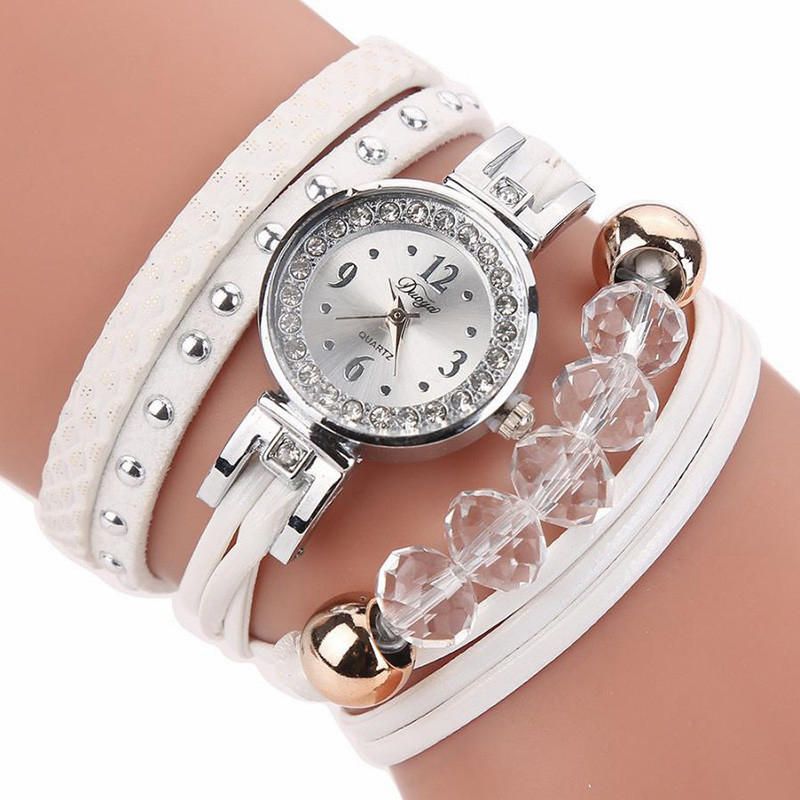 D214 Crystal Casual Style Mujer Pulsera Reloj Regalo Correa De Cuero Reloj De Cuarzo