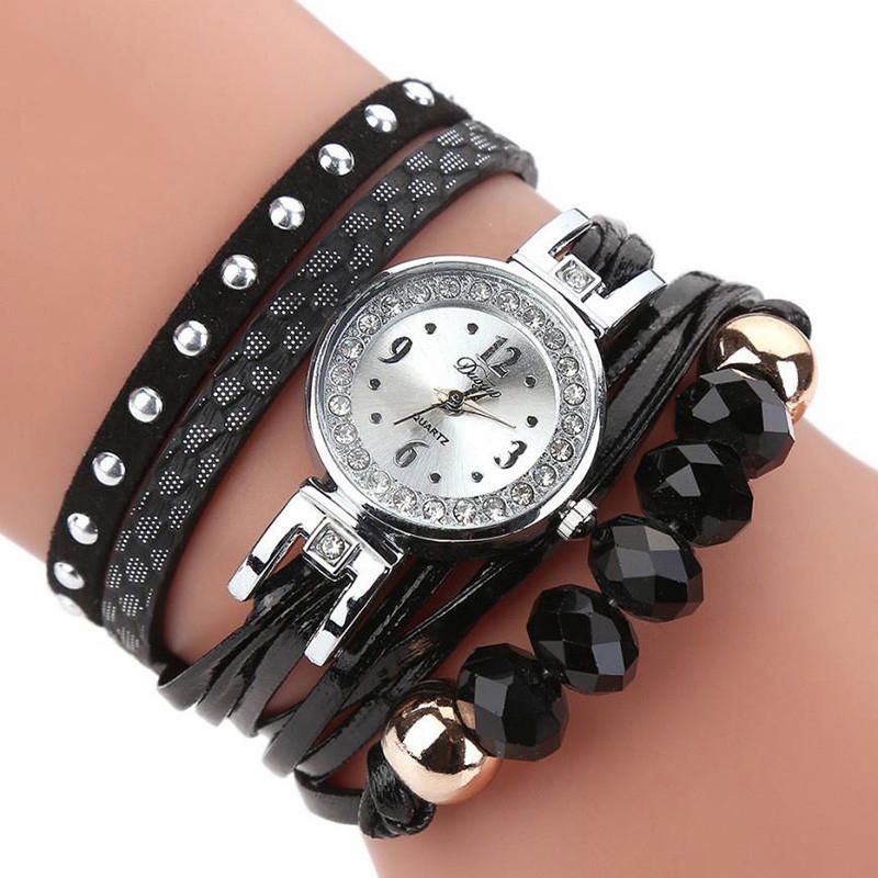 D214 Crystal Casual Style Mujer Pulsera Reloj Regalo Correa De Cuero Reloj De Cuarzo