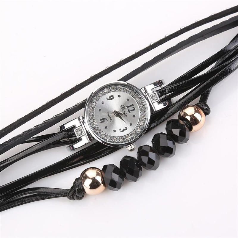 D214 Crystal Casual Style Mujer Pulsera Reloj Regalo Correa De Cuero Reloj De Cuarzo