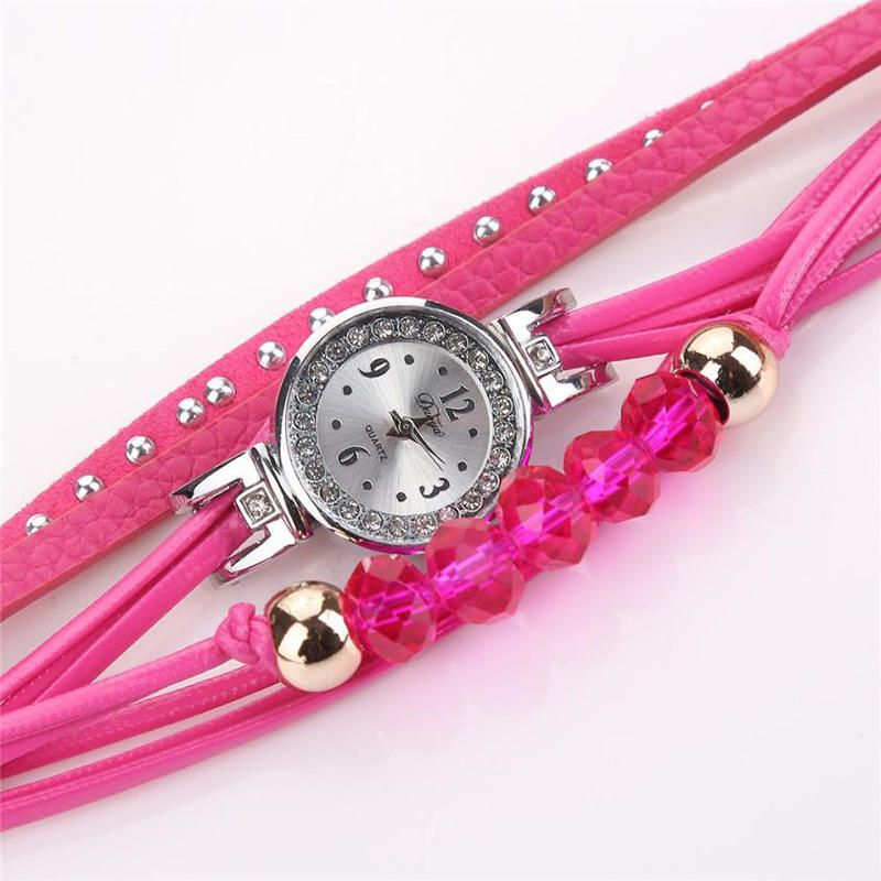 D214 Crystal Casual Style Mujer Pulsera Reloj Regalo Correa De Cuero Reloj De Cuarzo