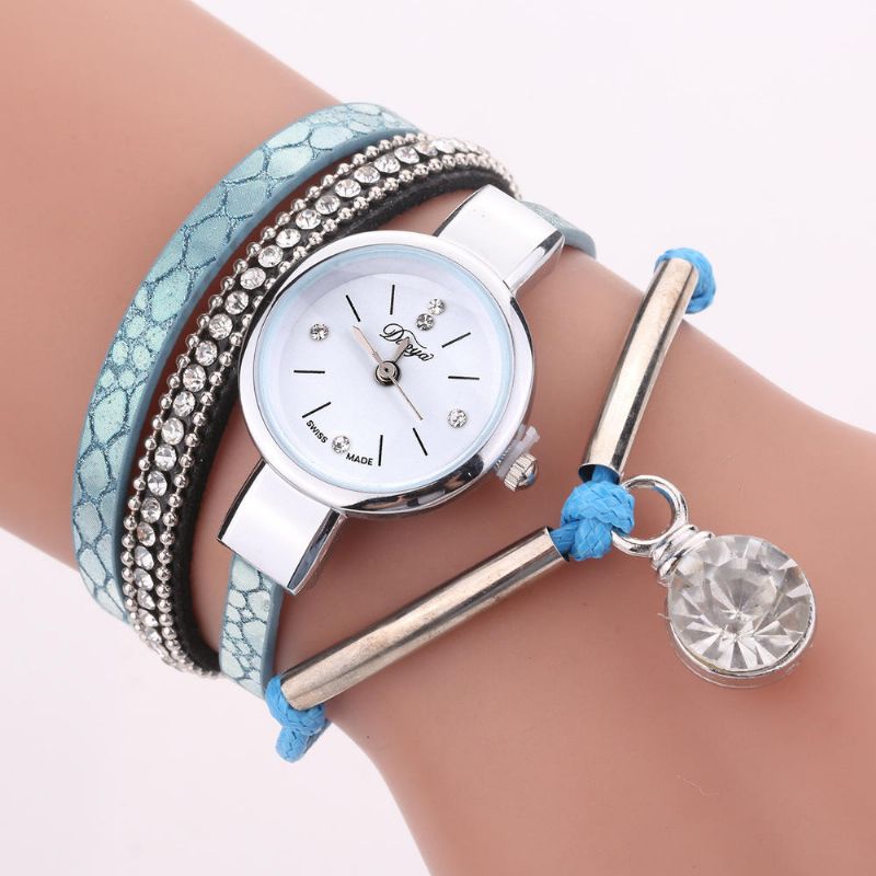 D254 Reloj De Pulsera Con Colgante De Cristal Para Mujer Reloj De Cuarzo Con Correa De Cuero De Estilo Retro