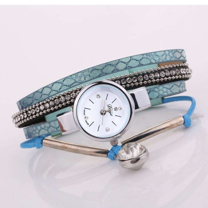 D254 Reloj De Pulsera Con Colgante De Cristal Para Mujer Reloj De Cuarzo Con Correa De Cuero De Estilo Retro