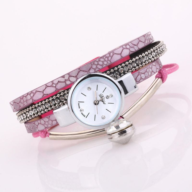 D254 Reloj De Pulsera Con Colgante De Cristal Para Mujer Reloj De Cuarzo Con Correa De Cuero De Estilo Retro