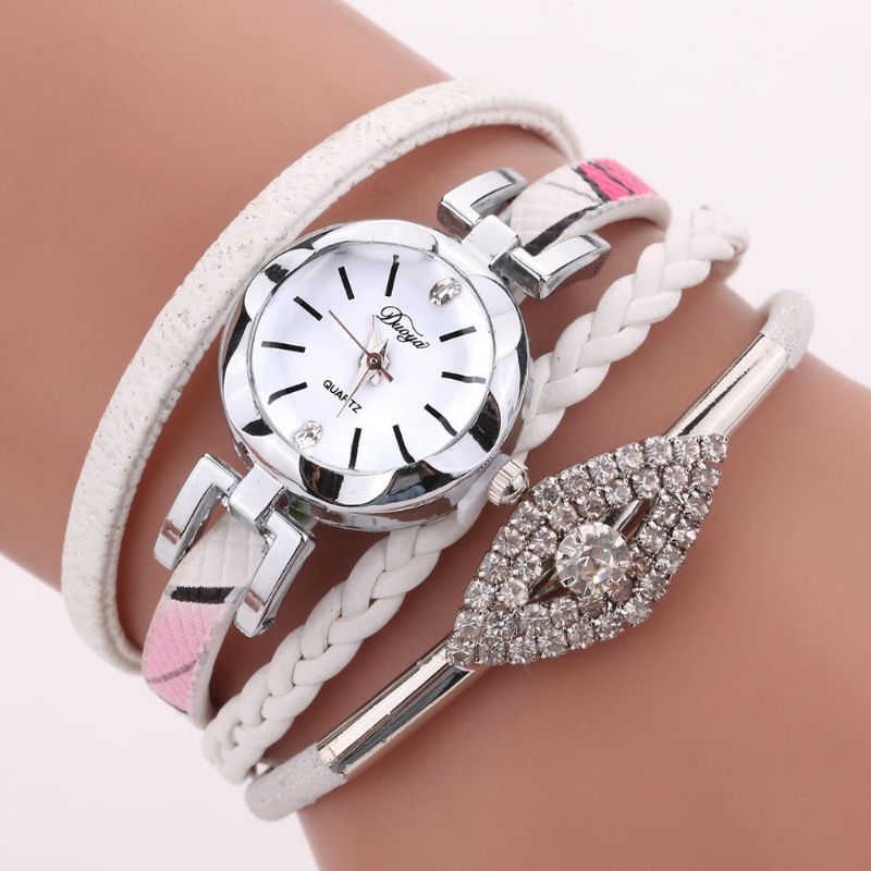 D256 Reloj De Pulsera De Estilo Retro Para Mujer Reloj De Cuarzo Con Correa De Cuero De Regalo De Diamantes