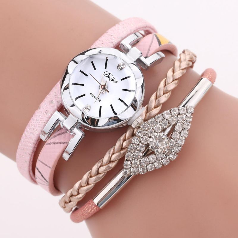 D256 Reloj De Pulsera De Estilo Retro Para Mujer Reloj De Cuarzo Con Correa De Cuero De Regalo De Diamantes