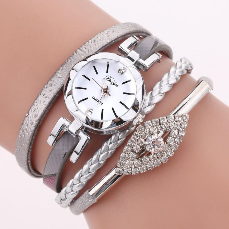 D256 Reloj De Pulsera De Estilo Retro Para Mujer Reloj De Cuarzo Con Correa De Cuero De Regalo De Diamantes