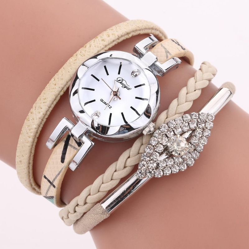 D256 Reloj De Pulsera De Estilo Retro Para Mujer Reloj De Cuarzo Con Correa De Cuero De Regalo De Diamantes