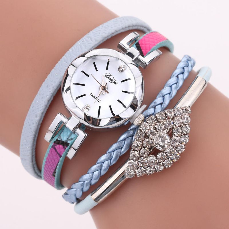 D256 Reloj De Pulsera De Estilo Retro Para Mujer Reloj De Cuarzo Con Correa De Cuero De Regalo De Diamantes