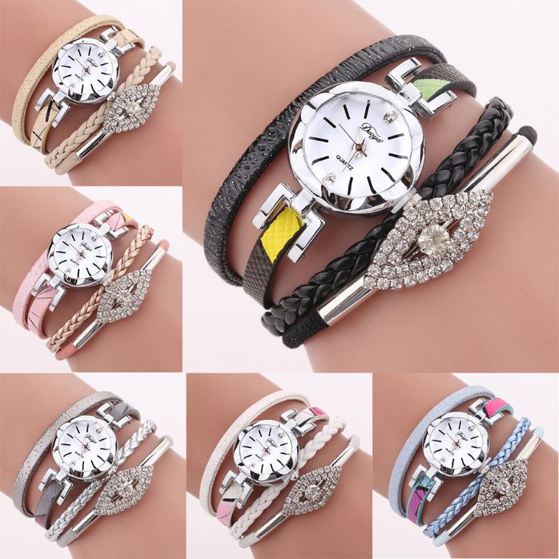 D256 Reloj De Pulsera De Estilo Retro Para Mujer Reloj De Cuarzo Con Correa De Cuero De Regalo De Diamantes