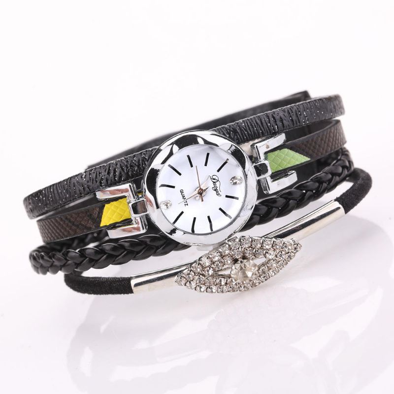 D256 Reloj De Pulsera De Estilo Retro Para Mujer Reloj De Cuarzo Con Correa De Cuero De Regalo De Diamantes