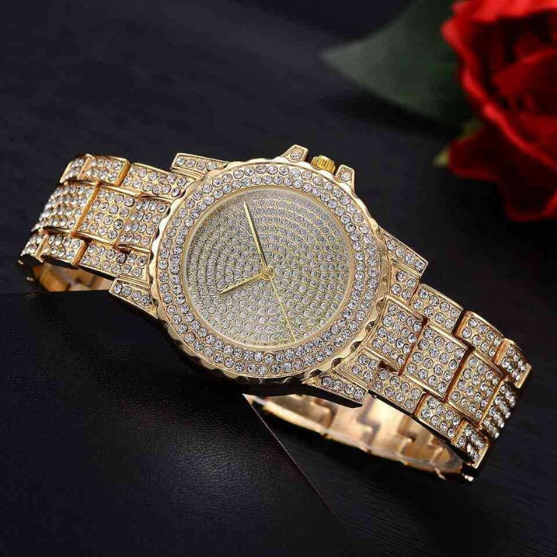 Deffrun 4 Piezas Conjunto De Reloj Para Mujer Reloj Redondo De Diamantes Completo Pulsera De Perlas Pendientes Collar Kit De Regalo