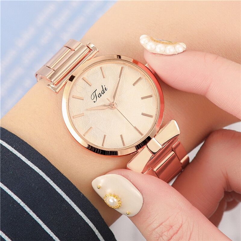 Deffrun Diseño Elegante Sin Dial Numérico Reloj De Pulsera Informal Para Mujer Caja De Oro Rosa Reloj De Cuarzo De Aleación Completa