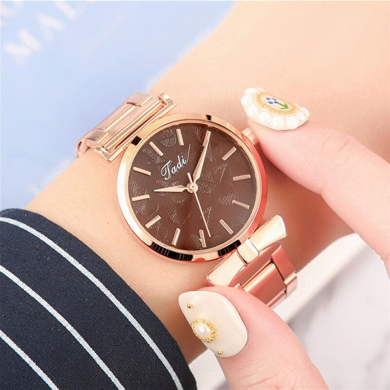 Deffrun Diseño Elegante Sin Dial Numérico Reloj De Pulsera Informal Para Mujer Caja De Oro Rosa Reloj De Cuarzo De Aleación Completa