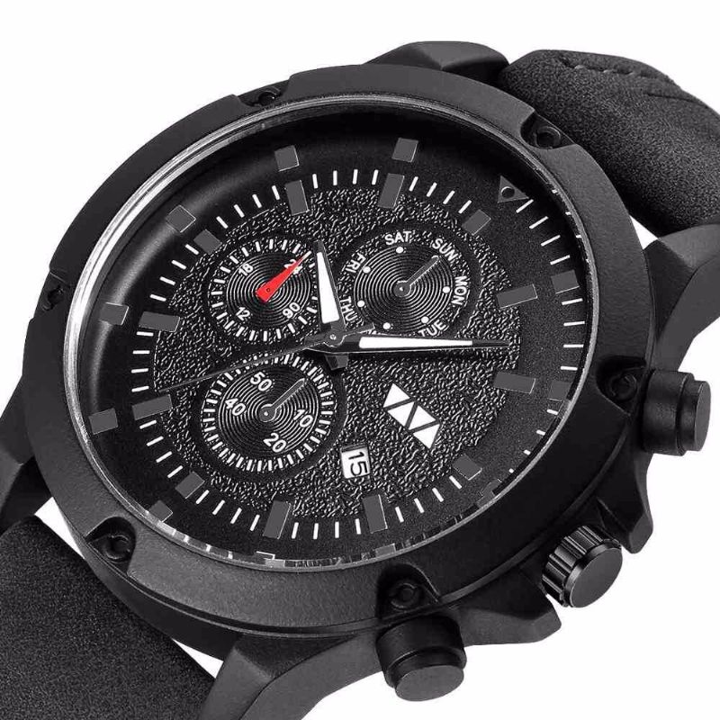 Deffrun Estilo Casual Banda De Cuero Reloj De Pulsera Para Hombre Reloj De Cuarzo Con Visualización De Fecha