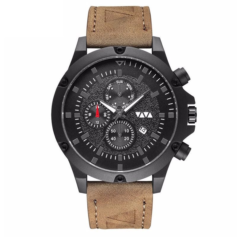 Deffrun Estilo Casual Banda De Cuero Reloj De Pulsera Para Hombre Reloj De Cuarzo Con Visualización De Fecha