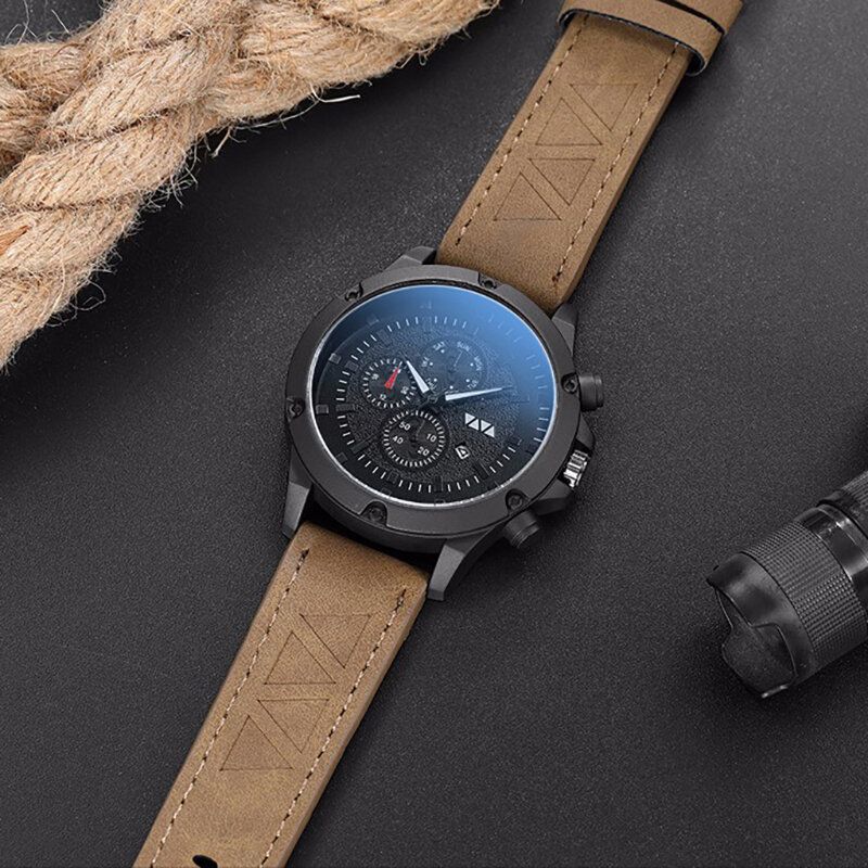 Deffrun Estilo Casual Banda De Cuero Reloj De Pulsera Para Hombre Reloj De Cuarzo Con Visualización De Fecha