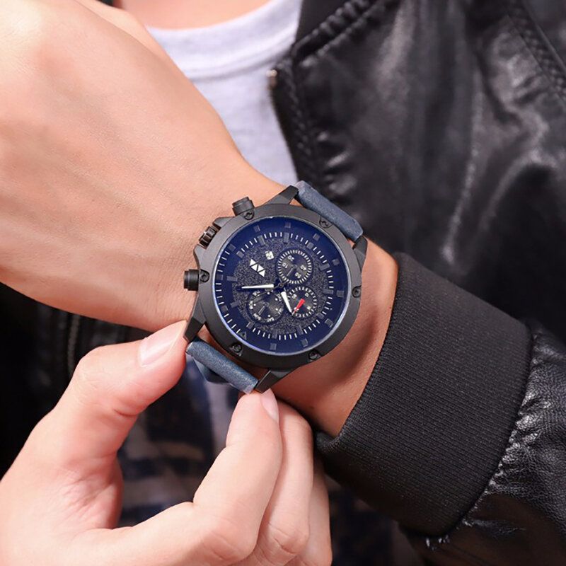 Deffrun Estilo Casual Banda De Cuero Reloj De Pulsera Para Hombre Reloj De Cuarzo Con Visualización De Fecha