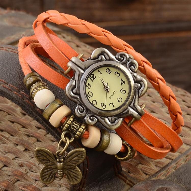 Deffrun Estilo Retro Multicapa Mujer Pulsera Reloj Mariposa Colgante Relojes De Cuarzo