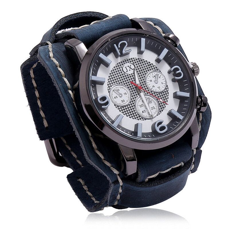 Deffrun Fashionable Cow Leather Band Hombres Reloj De Pulsera Números Estereoscópicos Diseño Reloj De Cuarzo