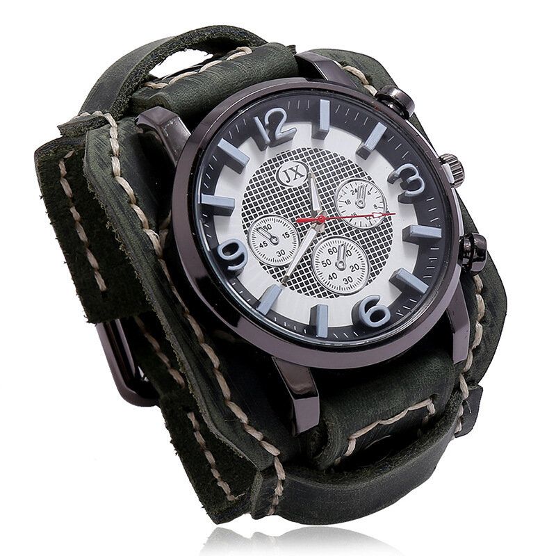 Deffrun Fashionable Cow Leather Band Hombres Reloj De Pulsera Números Estereoscópicos Diseño Reloj De Cuarzo