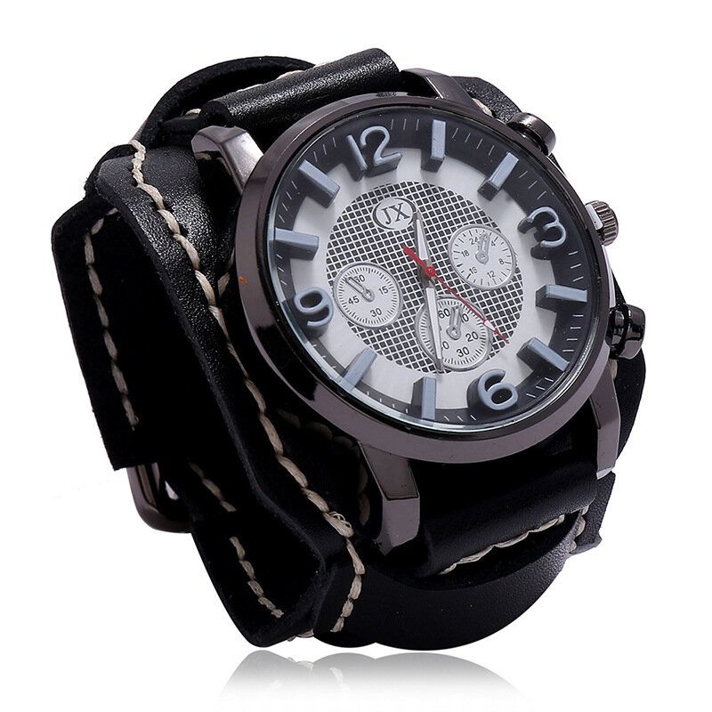 Deffrun Fashionable Cow Leather Band Hombres Reloj De Pulsera Números Estereoscópicos Diseño Reloj De Cuarzo