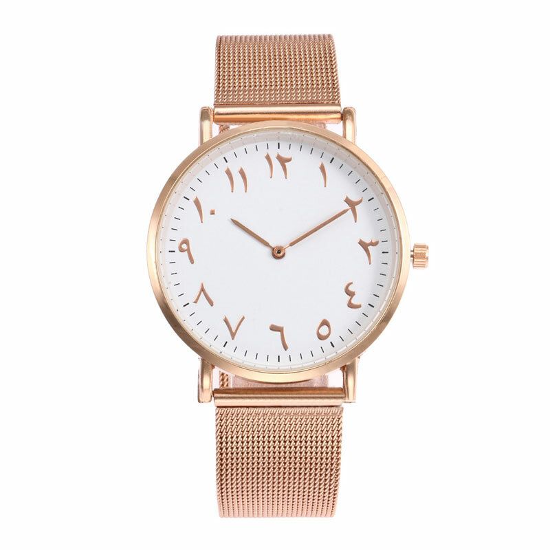 Deffrun Moda Casual Números Árabes Dial Correa De Malla Relojes De Pulsera Reloj De Cuarzo