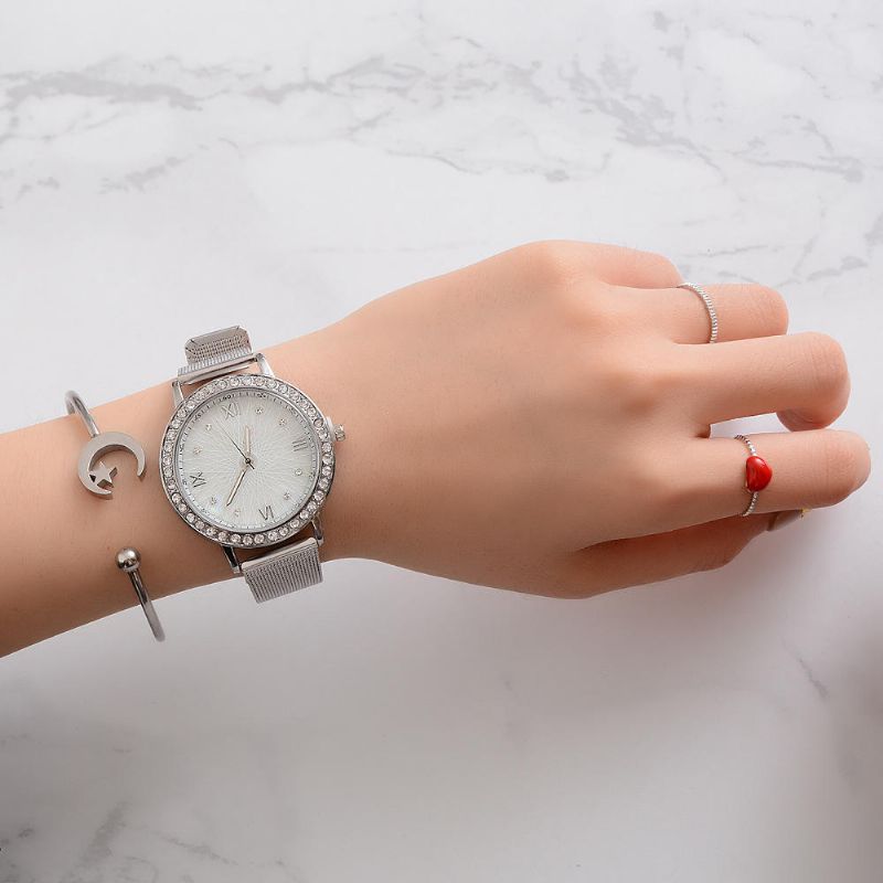 Deffrun Reloj De Pulsera De Cristal De Estilo Informal Para Mujer Relojes De Cuarzo Con Banda De Acero Completa