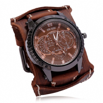 Deffrun Reloj De Pulsera De Cuero De Vaca Vintage Para Hombre Reloj De Cuarzo Decorativo De Tres Manos