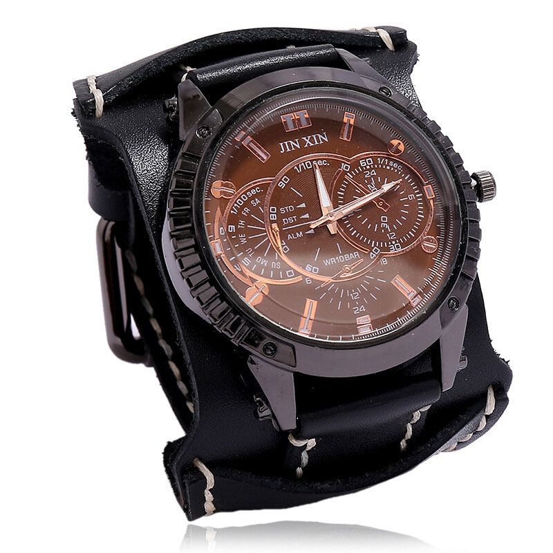 Deffrun Reloj De Pulsera De Cuero De Vaca Vintage Para Hombre Reloj De Cuarzo Decorativo De Tres Manos