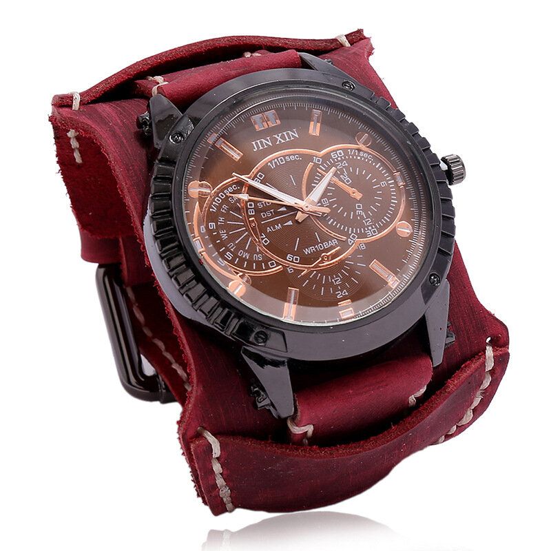 Deffrun Reloj De Pulsera De Cuero De Vaca Vintage Para Hombre Reloj De Cuarzo Decorativo De Tres Manos