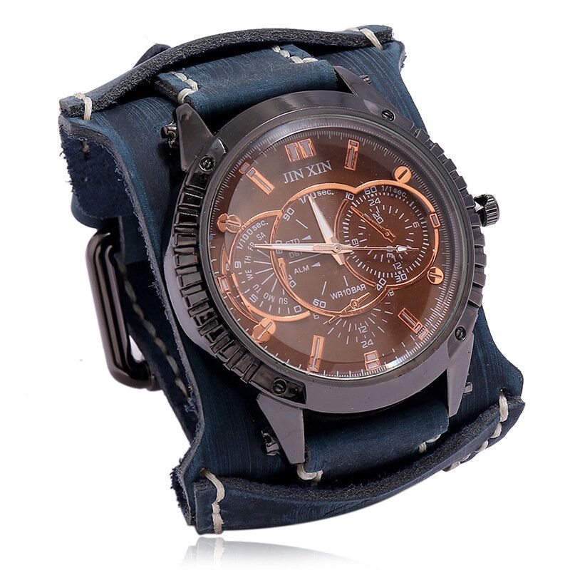 Deffrun Reloj De Pulsera De Cuero De Vaca Vintage Para Hombre Reloj De Cuarzo Decorativo De Tres Manos