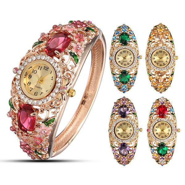 Deffrun Reloj De Pulsera De Estilo Retro Para Mujer Reloj De Cuarzo Con Diamantes Y Flores