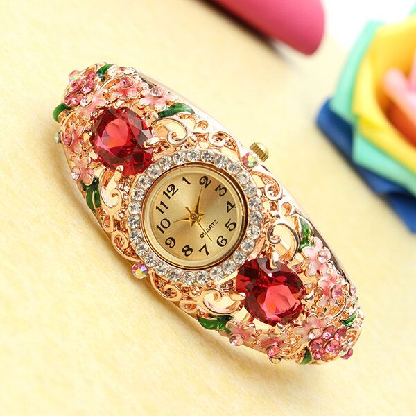 Deffrun Reloj De Pulsera De Estilo Retro Para Mujer Reloj De Cuarzo Con Diamantes Y Flores