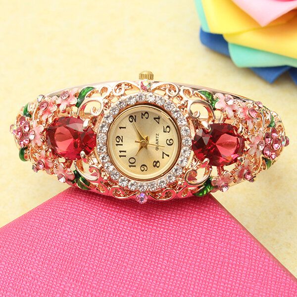 Deffrun Reloj De Pulsera De Estilo Retro Para Mujer Reloj De Cuarzo Con Diamantes Y Flores