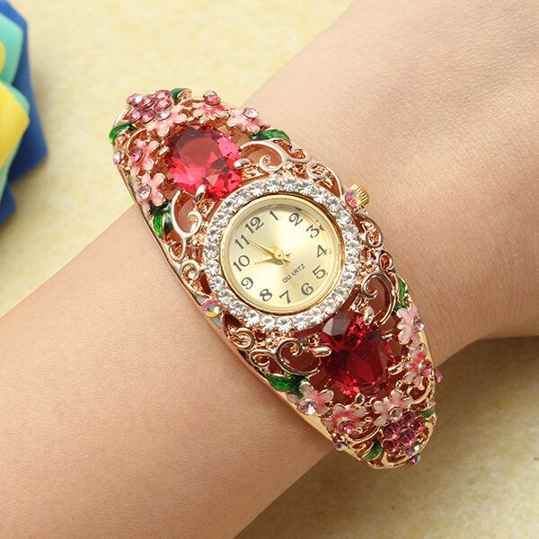 Deffrun Reloj De Pulsera De Estilo Retro Para Mujer Reloj De Cuarzo Con Diamantes Y Flores