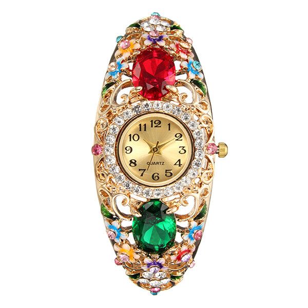 Deffrun Reloj De Pulsera De Estilo Retro Para Mujer Reloj De Cuarzo Con Diamantes Y Flores