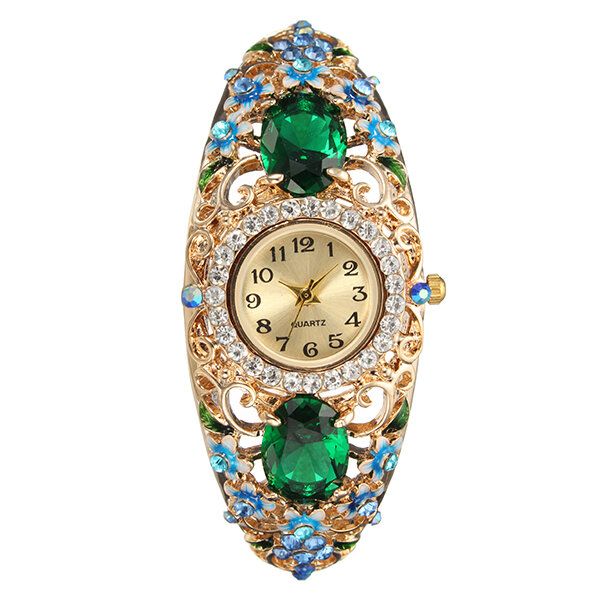 Deffrun Reloj De Pulsera De Estilo Retro Para Mujer Reloj De Cuarzo Con Diamantes Y Flores