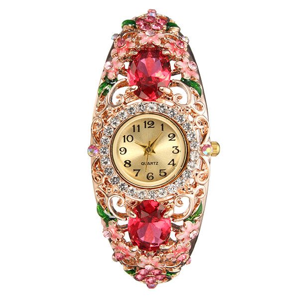 Deffrun Reloj De Pulsera De Estilo Retro Para Mujer Reloj De Cuarzo Con Diamantes Y Flores