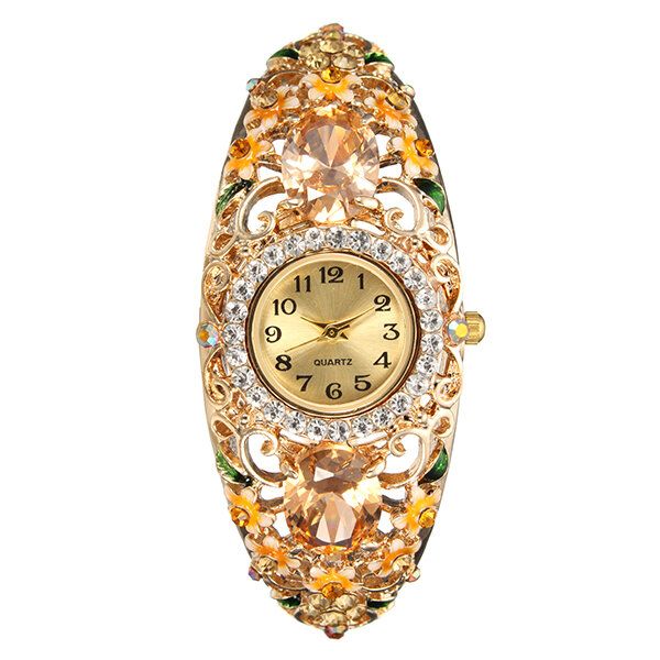 Deffrun Reloj De Pulsera De Estilo Retro Para Mujer Reloj De Cuarzo Con Diamantes Y Flores