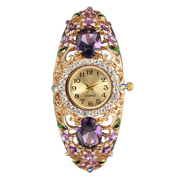 Deffrun Reloj De Pulsera De Estilo Retro Para Mujer Reloj De Cuarzo Con Diamantes Y Flores