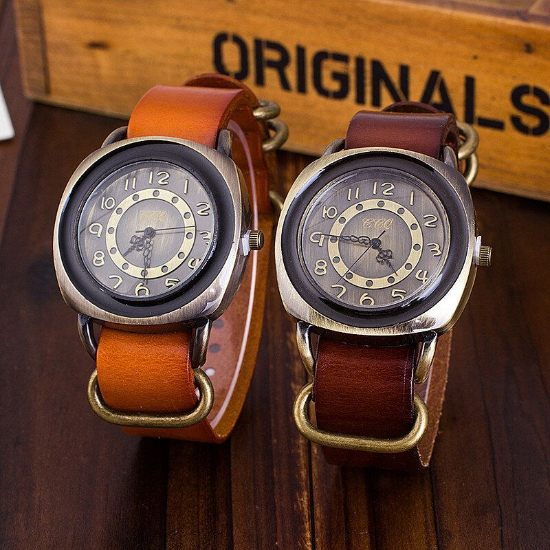 Deffrun Reloj De Pulsera Unisex Con Esfera Cuadrada De Estilo Retro Reloj De Cuarzo Con Banda De Cuero Genuino