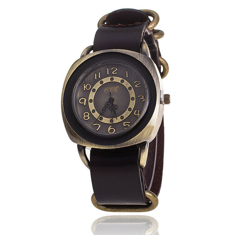 Deffrun Reloj De Pulsera Unisex Con Esfera Cuadrada De Estilo Retro Reloj De Cuarzo Con Banda De Cuero Genuino