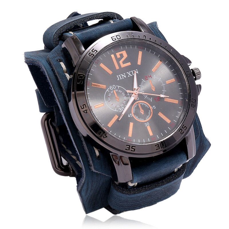 Deffrun Retro Style Decorativo Reloj De Cuarzo Con Tres Esferas Reloj De Pulsera Para Hombre Con Banda De Cuero De Piel De Vaca