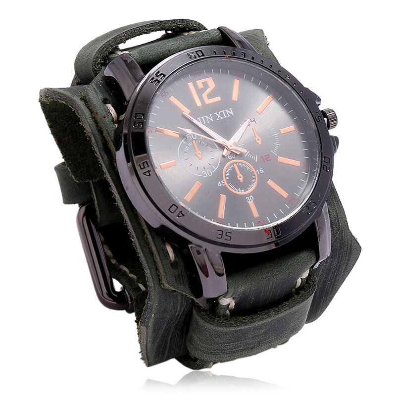 Deffrun Retro Style Decorativo Reloj De Cuarzo Con Tres Esferas Reloj De Pulsera Para Hombre Con Banda De Cuero De Piel De Vaca