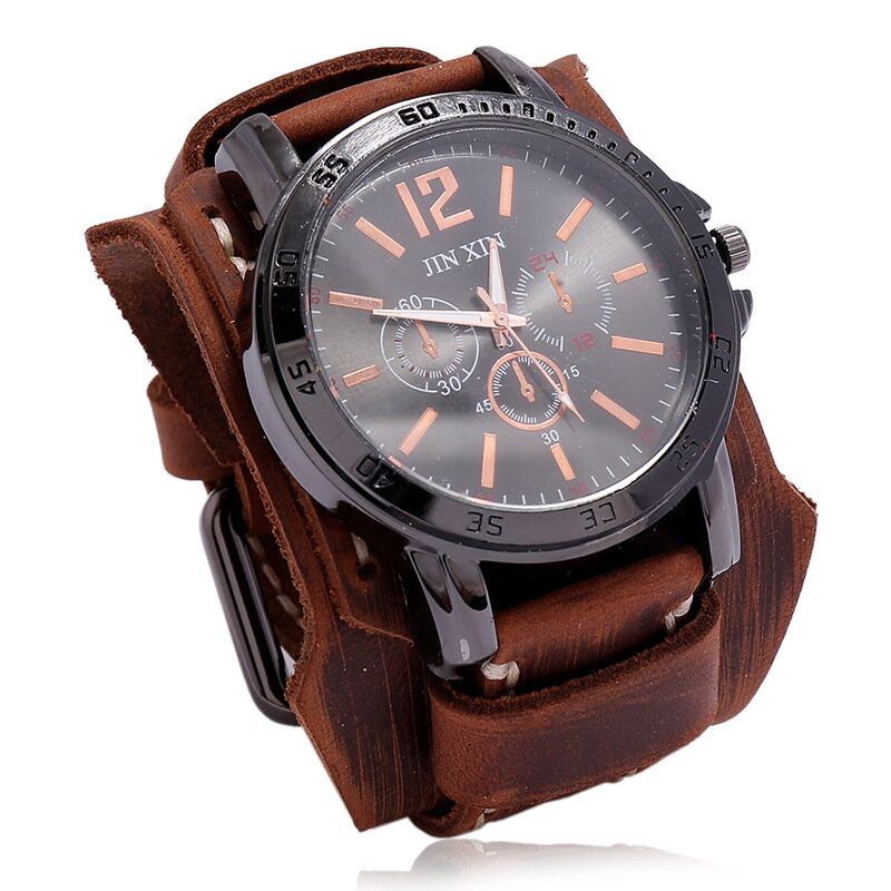 Deffrun Retro Style Decorativo Reloj De Cuarzo Con Tres Esferas Reloj De Pulsera Para Hombre Con Banda De Cuero De Piel De Vaca