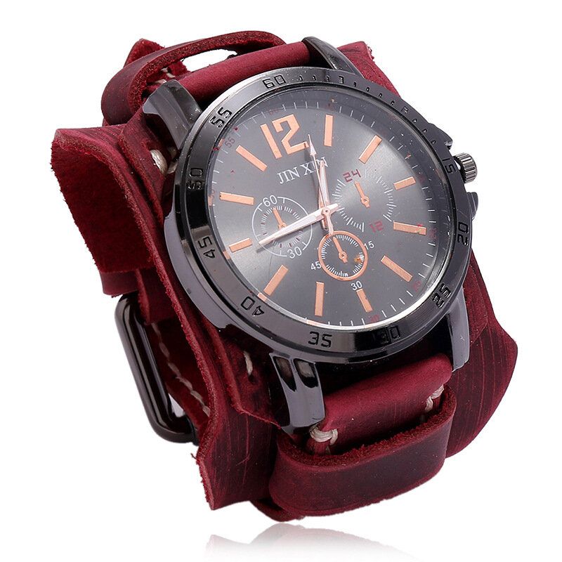 Deffrun Retro Style Decorativo Reloj De Cuarzo Con Tres Esferas Reloj De Pulsera Para Hombre Con Banda De Cuero De Piel De Vaca