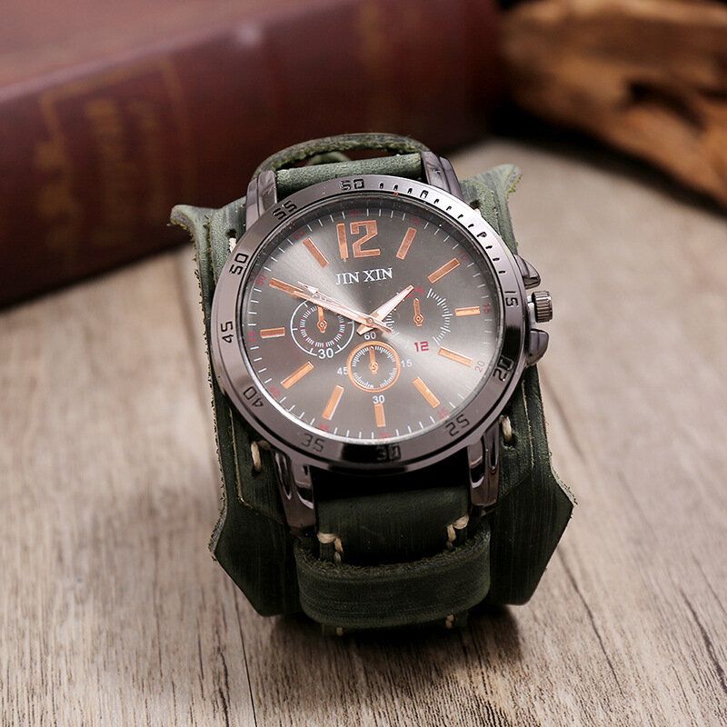 Deffrun Retro Style Decorativo Reloj De Cuarzo Con Tres Esferas Reloj De Pulsera Para Hombre Con Banda De Cuero De Piel De Vaca