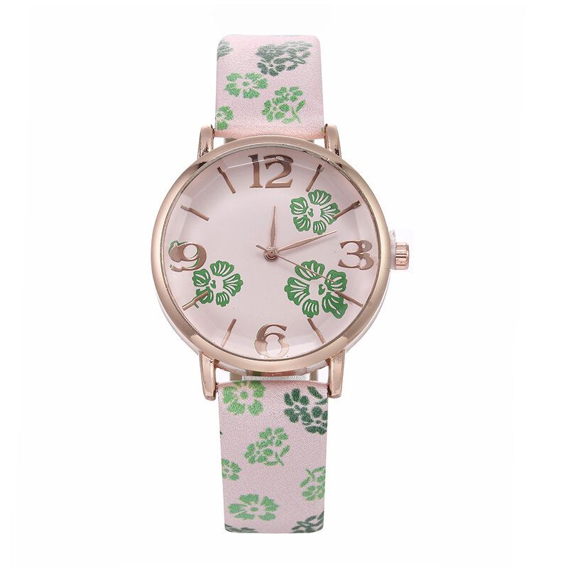 Deffrun Retro Style Flower Printed Mujer Reloj De Pulsera Relojes De Cuarzo De Estilo Chino