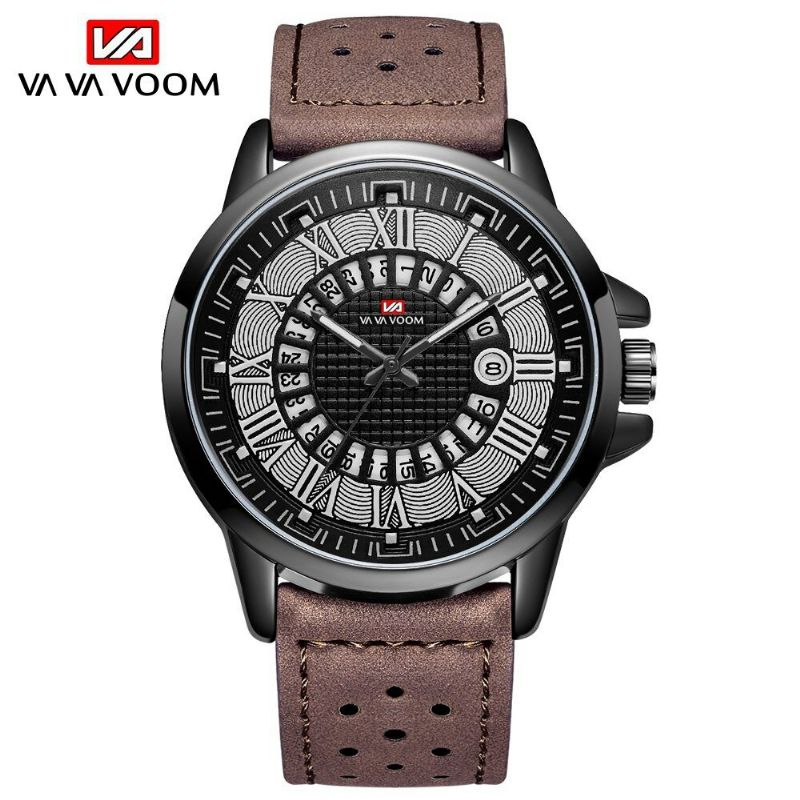 Deffrun Roman Number Business Style Hombres Reloj De Pulsera Calendario Impermeable Reloj De Cuarzo Con Banda De Cuero